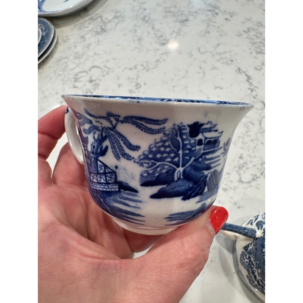 Vintage Arklow Willow Blue White‎ Tea Cups lot of 4 Made in Ireland Chinoiserie - Picture 9 of 16